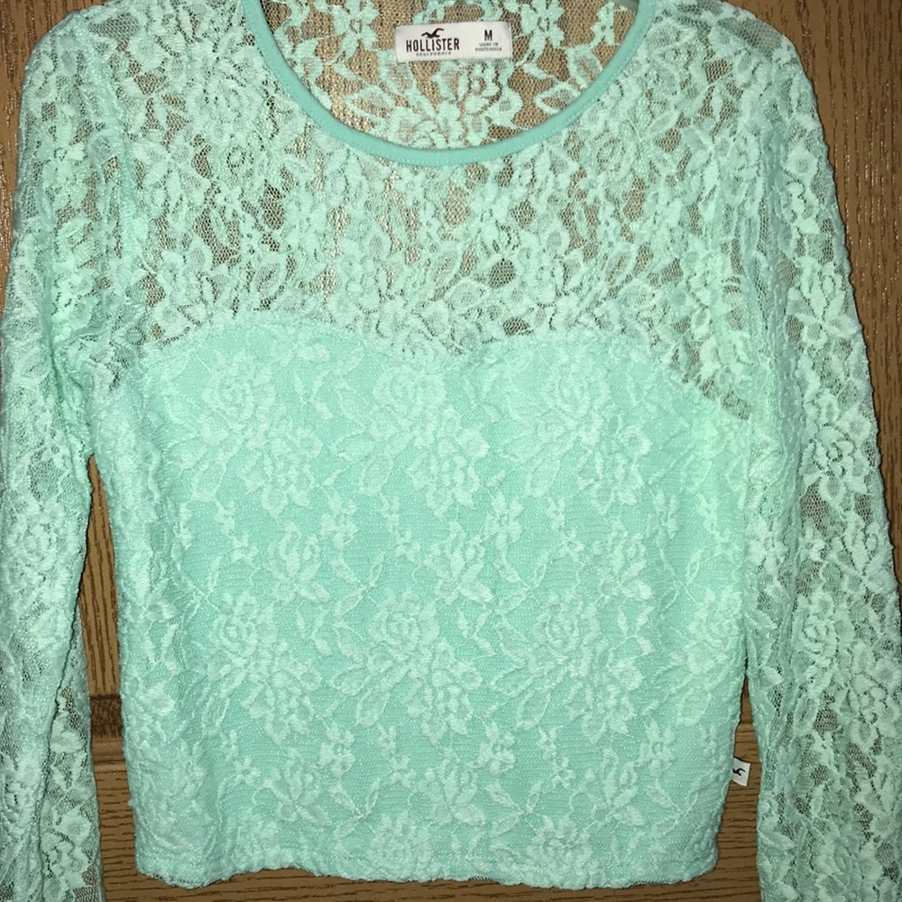 Cute Light Blue/ Coral Lace Long sleeve shirt